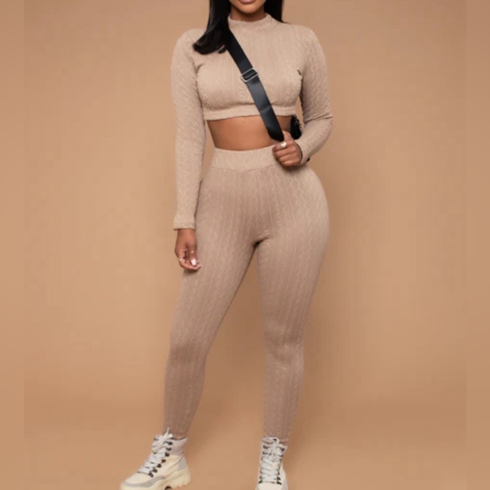 Fashion Nova Beige Ribbed Knit Legging Set